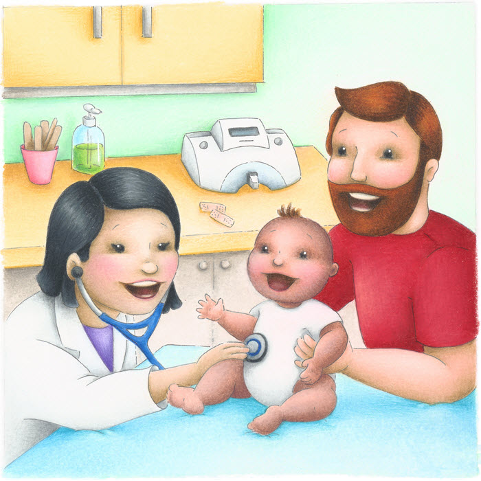 illustration of a baby being examined at a pediatric visit
